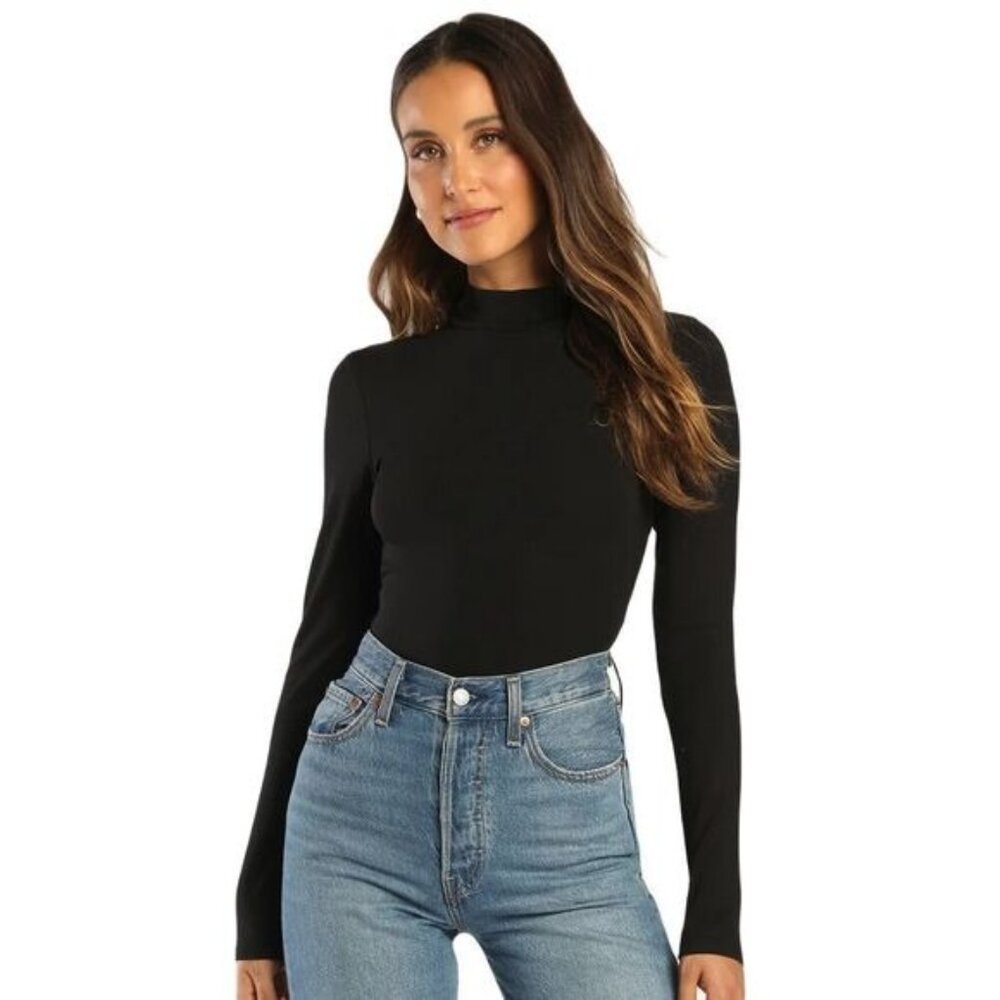 LULUS Mock Base Layer Long Sleeve‎ Layer Tops Black sMALL